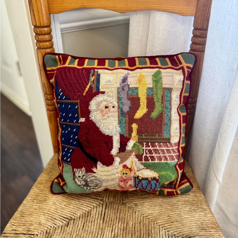Vintage Needlepoint Santa Christmas Pillow | Cottagecore, Ralph Lauren Christmas